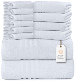 12 Piece Bath Towel Set for Bathroom 2 Bath Towels 4 Hand Towels 6 Washcloths 100% Cotton Soft, Plush Highly Absorbent, White