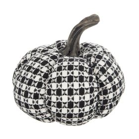 7x7x6.7" Fabric Black-White Plaid Pumpkin Decor, for Holiday Halloween Decoration