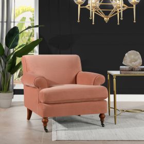 Alana 38" Lawson Accent Arm Chair Metal Casters, Peach Orange Velvet