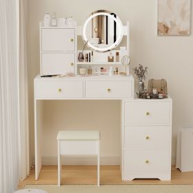 Fashion Vanity Desk with Mirror and Lights for Makeup and Cushioned Chair