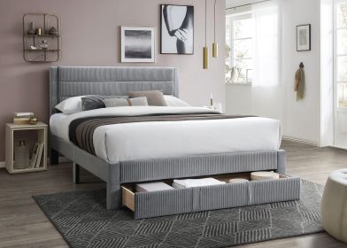 Luxury Contemporary Look 1pc Queen Size Bed w Storage Drawer Gray Corduroy Headboard Bedframe