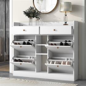 Modern Shoe Cabinet with 4 Flip Drawers, Multifunctional 2-Tier Shoe Storage Organizer with Drawers