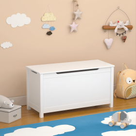 Kids Wooden Toy Box Storage with Safety Hinged Lid (White)