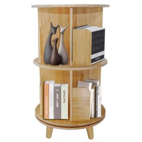 2-Layer Rotating Bookcase 360 Rotating Display Rack Pine Wood Rotating Bookshelf