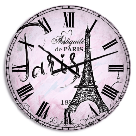 Designart 'Illustration with Paris Eiffel Tower' French Country wall clock (Size 23" x 23")