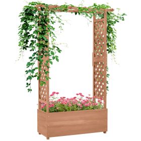 Outsunny Raised Garden Bed with Arch Trellis for Vine Climbing Plants, Hanging Flowers