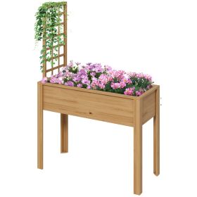 Outsunny Raised Garden Bed with Trellis for Climbing Plants, Elevated Wood Planter with Drainage Holes, Filter and Legs for Vegetable, Flowers