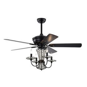 52 Inch Crystal Chandelier Fan with Lights and Remote Control, Modern Ceiling Fan with Dual Finish Reversible Blades, Fandelier for Living Room