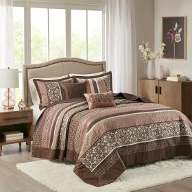 5 Piece Jacquard Quilt Set with Throw Pillows Red King/Cal King