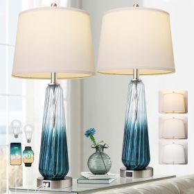 Table Lamps Set of 2 with Touch Control, 3-Way Dimmable Modern Glass Bedside Lamps with 2 USB Ports, Nightstand Lamp with White Fabric Shade