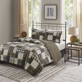 3 Piece Reversible Printed Quilt Set Black/Brown Full/Queen