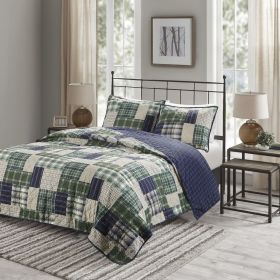 3 Piece Reversible Printed Quilt Set Green / Navy King/Cal King