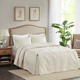 3 Piece Split Corner Pleated Quilted Bedspread Cream King