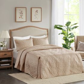 3 Piece Split Corner Pleated Quilted Bedspread Khaki King