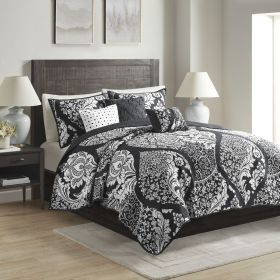 6 Piece Printed Cotton Quilt Set with Throw Pillows Black Full/Queen