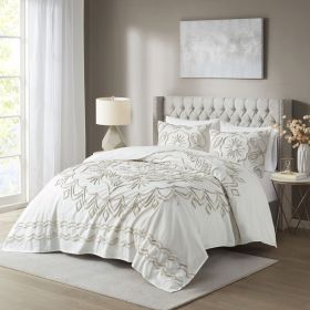 3 Piece Tufted Cotton Chenille Coverlet Set Ivory/Taupe Full/Queen