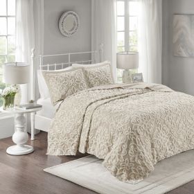 3 piece Tufted Cotton bedspread set Taupe King/Cal King