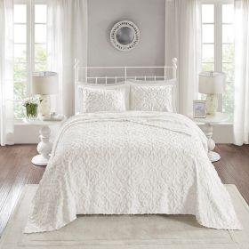 3 Piece Tufted Cotton Chenille Bedspread Set Off-White Full/Queen