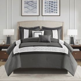 8 Piece Embroidered Comforter Set Dark Grey Queen