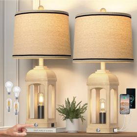 Table Lamp For Living Room, Farmhouse Lamps Set Of 2 With USB A+C And Nightlight, 26" Rustic Bedside Lamps With 3-Way Dimmable Touch Control