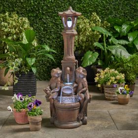 37.25" High Elaine Sapos Fountain, Rustic Multi-Brown, Hand Crafted Resistant Floor Fountain with Light