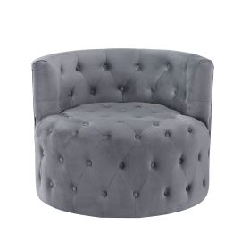 Modern Home Furniture Gray Swivel Chair Velvet Upholstered Button Tufted 1pc Glamorous Accent Chair Barrel-Back