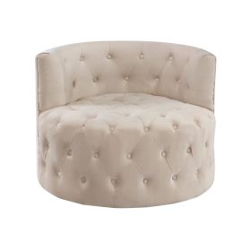 Modern Home Furniture Beige Swivel Chair Velvet Upholstered Button Tufted 1pc Glamorous Accent Chair Barrel-Back