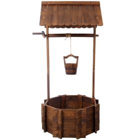 Rustic Wooden Wishing Well Planter Outdoor Home Décor for Patio, Garden, Yard w/Hanging Bucket