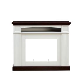 Farmhouse style fireplace TV stand for living room or bedroom to store CDs, remotes and other media or gaming devices. Creates the perfect ambiance