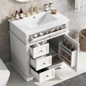 30" Bathroom Vanity with Sink, One Tip-out Drawer, Three Drawers, Door Shelf, Soft Closing Door, White