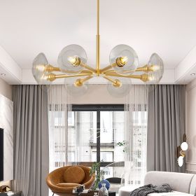 Modern Gold 8-Light Sputnik Chandelier with Clear Glass Shades, Mid-Century Hanging Pendant Light Fixture for Dining Room, Living Room