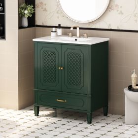 30" Bathroom Vanity with Sink Vintage Style, Multi-functional Storage Space, Door Shelf, Soft-closing Door, Dark Green