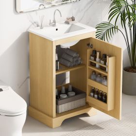 20" Bathroom Vanity with Sink, Bathroom Cabinet with Soft Closing Door, Storage Rack and Adjustable Shelve, Natural Wood