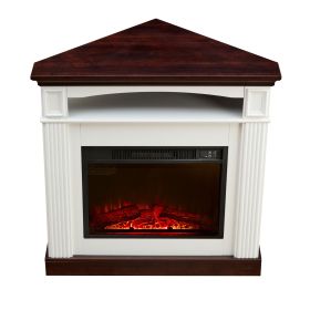 Corner electric fireplace with mantelpiece for living room or bedroom, replaceable fireplace insert heaters, realistic log and flame effects