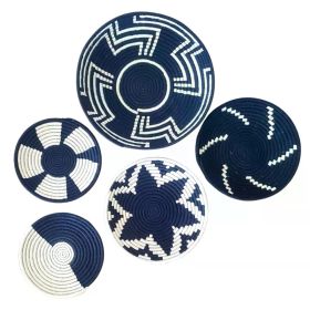 Handwoven Wall Boho Decor Set Dark Blue & White Thread Art for Wall and Tabletop