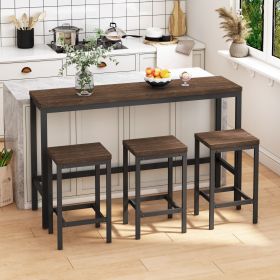 Modern Design Kitchen Dining Table, Pub Table, Long Dining Table Set with 3 Stools ,Dark Brown W75767952