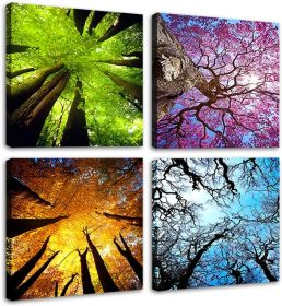 4 Panels Canvas Wall Art Spring Summer Autumn Winter Four Seasons Landscape Color Tree Painting Picture Prints Modern Giclee Artwork