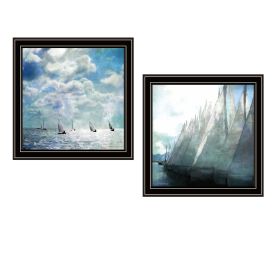 Trendy Decor 4U 2 Pc Vignette Sail Away Black Framed Wall Art for Living Room, Bedroom Wall Art Print for Home Decor by Bluebird Barn