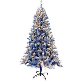 6 Foot Hinged Artificial Fir Christmas Tree With Pre-installed Lights And Snow Covered Artificial Holiday Christmas Tree