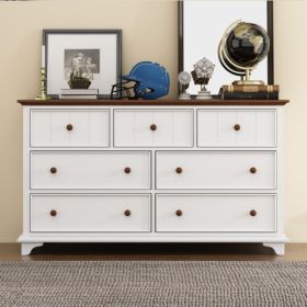 Wooden Captain Seven-Drawer Dresser For Bedroom, Living Room, Kids' Room, White Walnut