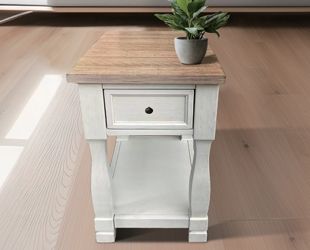 Light Brown MDF Top And White Oak Drawer Living Room Side Table