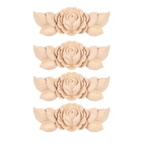 4Pcs Flower Carved Corner On lay Applique Door Cabinet Vintage Style Furniture Decor(D)