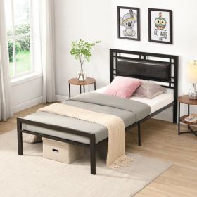 Twin Size Metal Bed Sturdy System Metal Bed Frame ,Modern Style And Comfort To Any Bedroom (Color: Black)