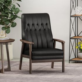 Mid Century Modern Upholstered Accent Chair, Matte Black Faux Leather (Option: Matte Black)