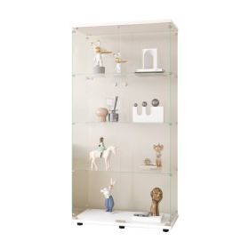 Double Door Glass Display Cabinet For Living Room, Bedroom, Office (Color: White)