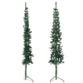 Slim Artificial Half Christmas Tree With Stand Green 5 Ft (Color: Green)