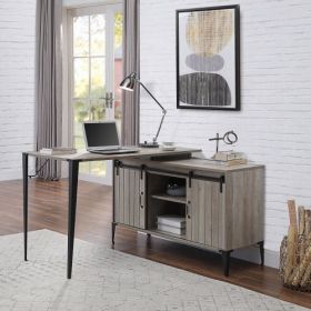 Rustic Oak Writing Desk With Sliding Barn Door (Option: GreyBlack)