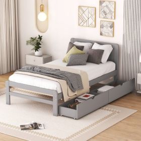 Modern Design Twin Size Platform Bed Frame With Trundle For White Washed Color (Color: Grey)