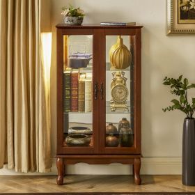 Curio Cabinet Lighted Curio Diapaly Cabinet With Adjustable Shelves And Mirrored Back Panel, Tempered Glass Doors (Option: Walnut)