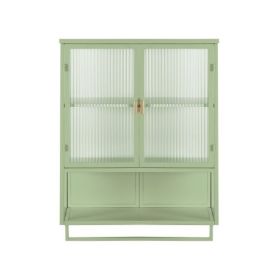 Glass Door Modern Two-door Wall Cabinet, Wall Cabinet With Characteristic Woven Pattern, Green Unavailable Platforms- Temu (Color: Green)